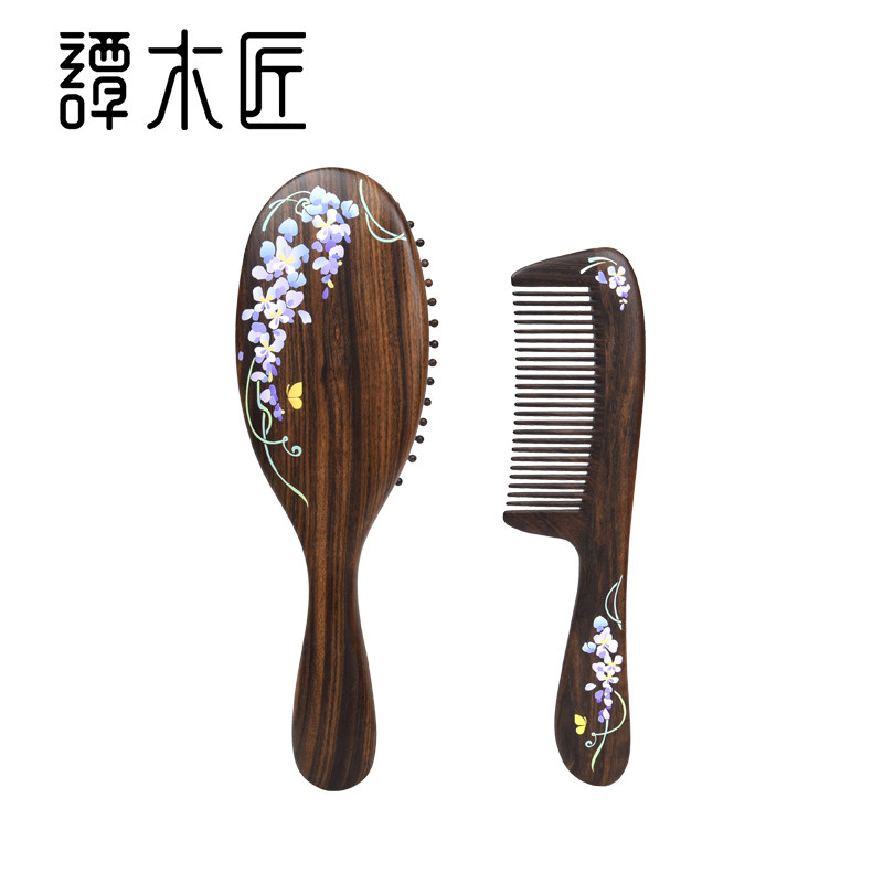 谭木匠心意之礼礼盒对梳紫嫣天然木梳气囊气垫梳套装生日礼物图片