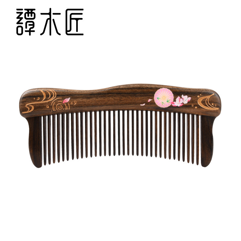 【教师节】谭木匠镶齿梳雨涧曲天然木梳子长发蓬松按摩头皮经络图片