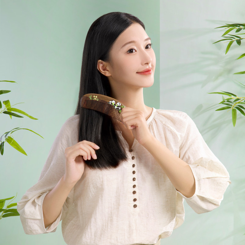 谭木匠漆艺梳熊有成竹天然木梳子女士专用头皮按摩情人节礼物