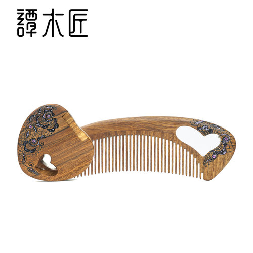 玉檀木梳镜套盒女人心