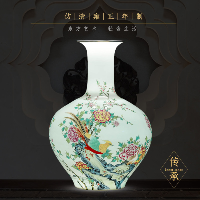 景德镇陶瓷新中式手绘薄胎花瓶客厅电视柜插花家居装饰品瓷器摆件