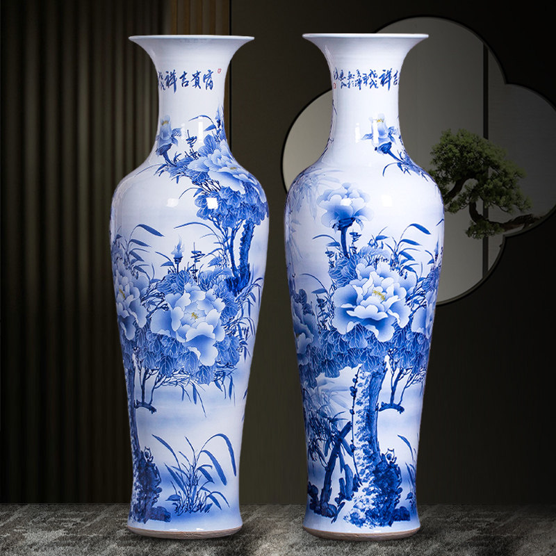 景德镇陶瓷大花瓶摆件手绘青花瓷中式客厅落地装饰品摆设大号特大
