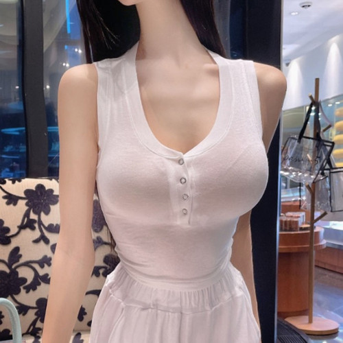 代购一排扣紧身性感背心显瘦