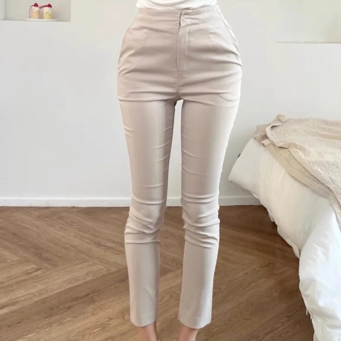 辛子韩国代购简洁小脚气质纯色休闲裤九分裤美腿弹力修身显瘦