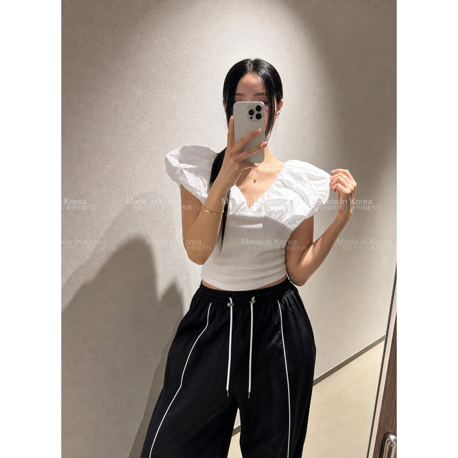 夏季韩系甜美泡泡袖显瘦短袖T恤