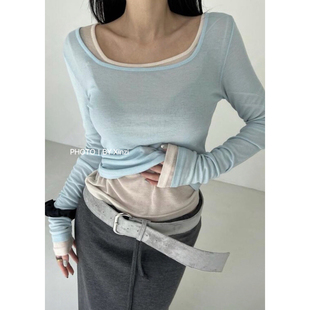 辛子韩国代购韩式修身圆领长袖T恤女基础款打底衫上衣春季新款