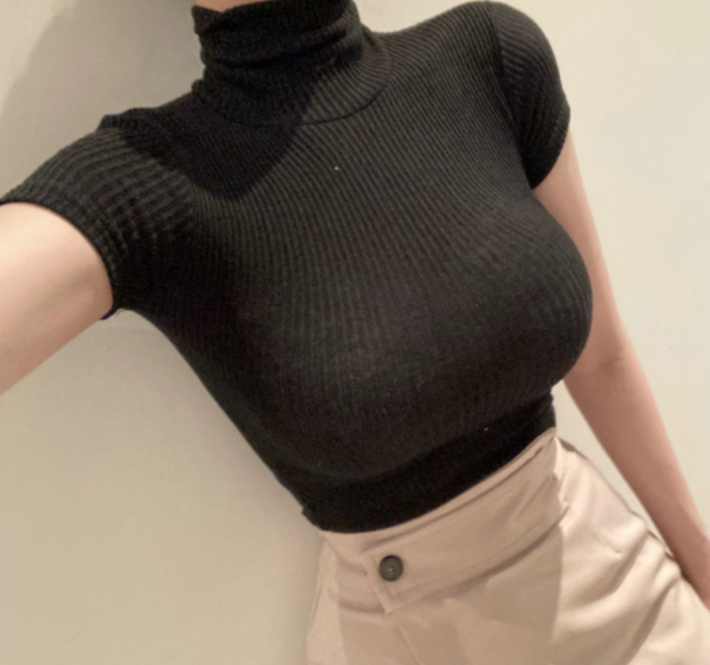 短袖性感薄款高领棉女显瘦
