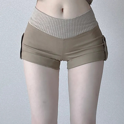 韩代辣妹风高腰抽褶显瘦短裤