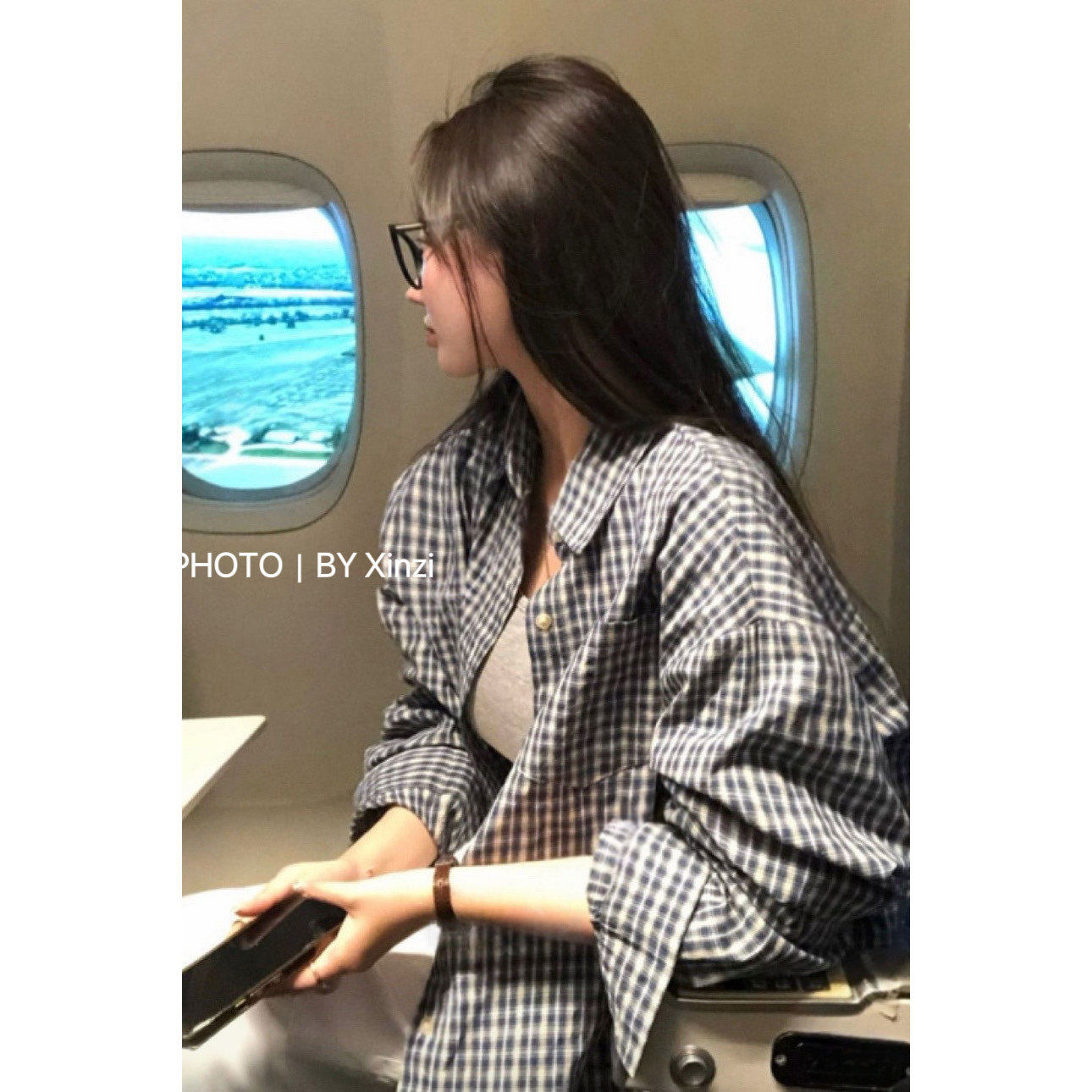 韩版通勤显瘦格子长袖衬衫女