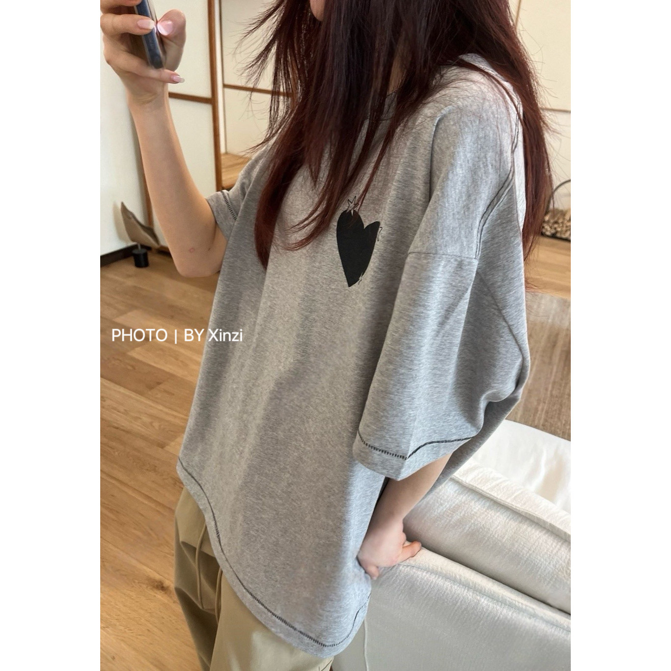 韩式爱心宽松短袖T恤女款百搭
