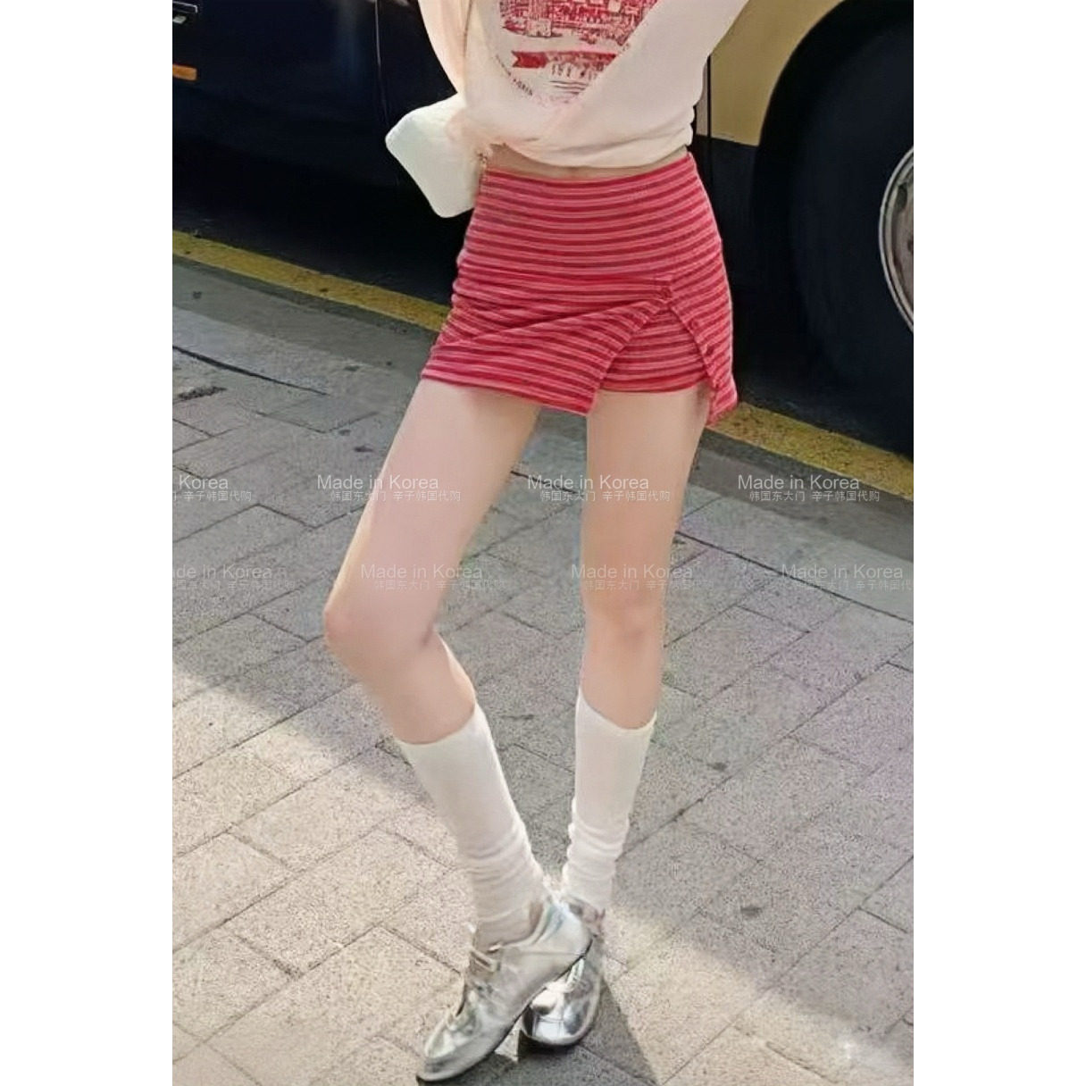 纯欲辣妹条纹A字高腰显瘦短裙