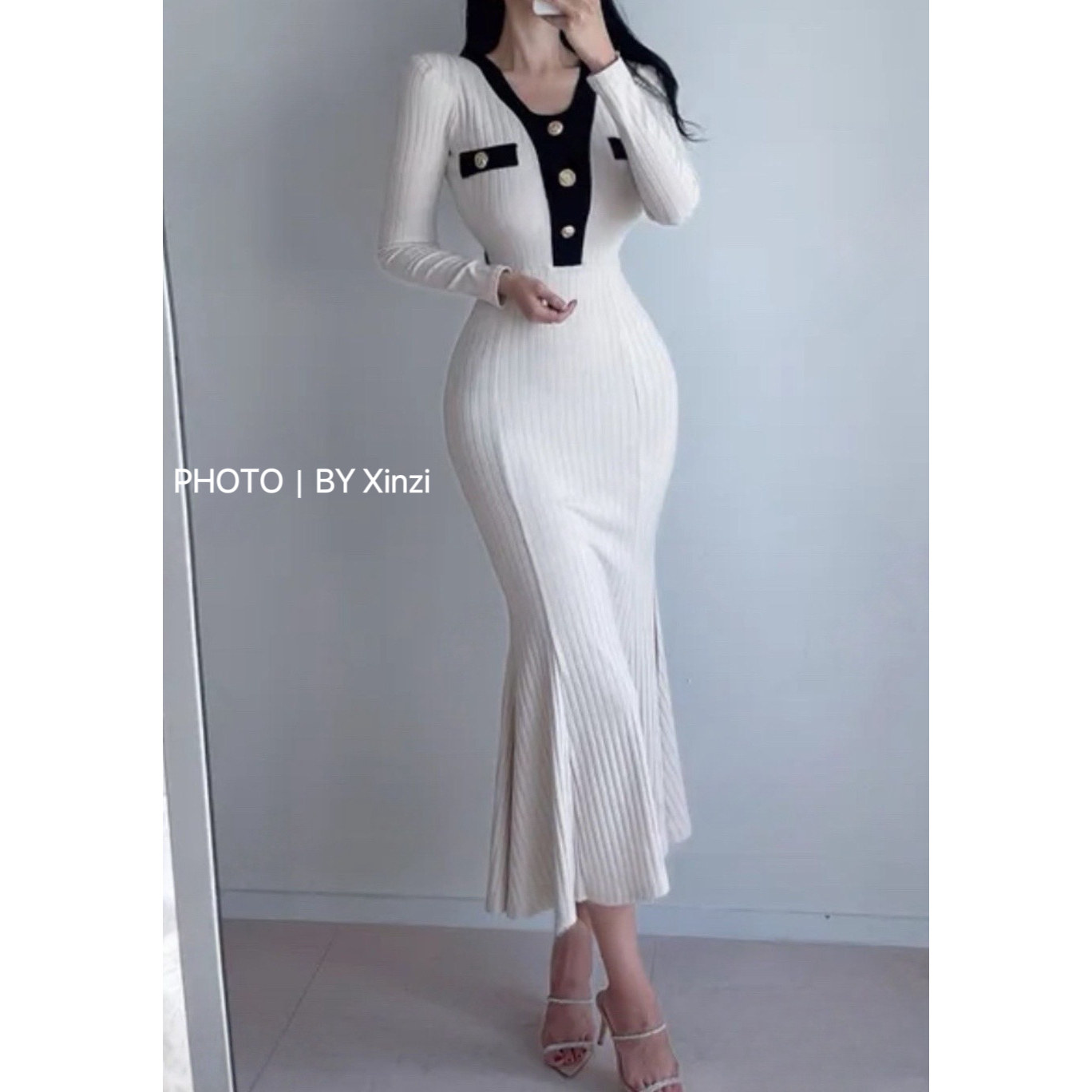 辛子韩国代购小香风针织连衣裙女撞色V领收腰显瘦千金风鱼尾长裙,女装/女士精品,连衣裙,淘宝优惠券,粉丝福利购,淘宝优惠卷