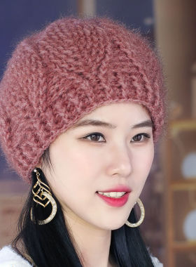 2026年秋冬帽子女帽针织帽手工毛线帽毛毛针织贝雷帽韩保暖妈妈帽