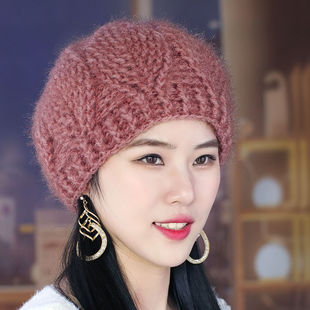 2025年秋冬帽子女帽针织帽手工毛线帽毛毛针织贝雷帽韩保暖妈妈帽