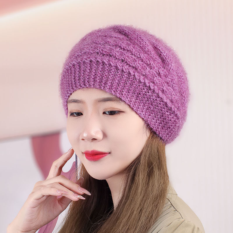 25年新款帽子针织帽松鼠绒毛线帽手工编织帽棒针复古麻花帽加绒帽