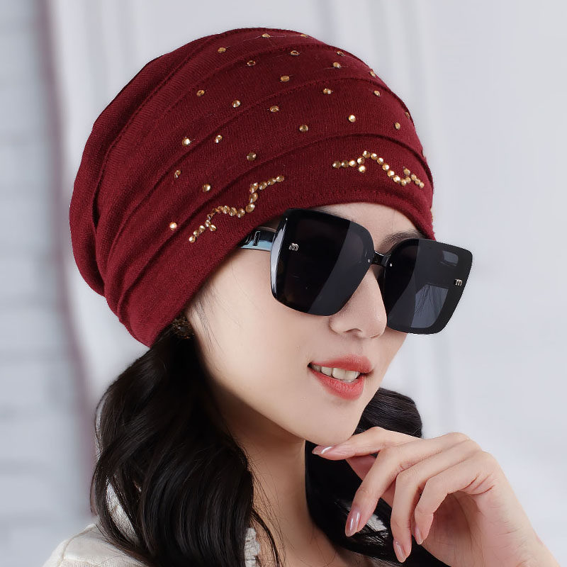 秋冬帽子女水钻可爱韩版大码头巾帽包头光头护耳月子帽孕妇保暖帽