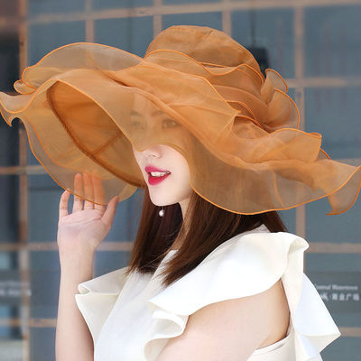 夏季欧根纱防晒耳边透气折叠帽子