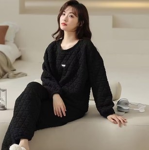 {070号}空气夹层棉男女同款 加厚保暖睡衣家居服套装