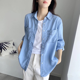 洋气薄天丝牛仔衬衫 外穿垂顺柔软衬衣叠穿内搭显瘦上衣 女春夏新款