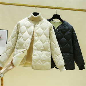 冬季新款加厚羽绒棉衣女米白色大码内里羊羔绒棉服显瘦短款外套女