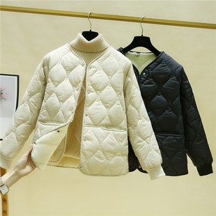 冬季新款加厚羽绒棉衣女米白色大码内里羊羔绒棉服显瘦短款外套女