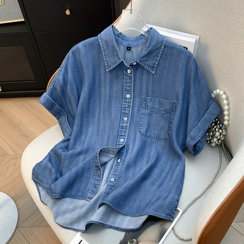 天丝牛仔衬衫女短袖新款休闲衬衣