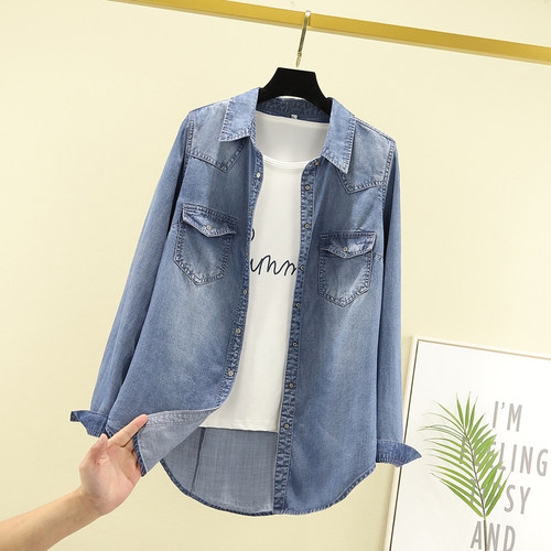 天丝牛仔衬衫女薄款秋季内搭衬衣