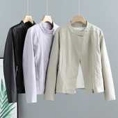 立领洋气短款 修身 显瘦女外套 春季 绵羊皮机车立领夹克服皮衣女新款