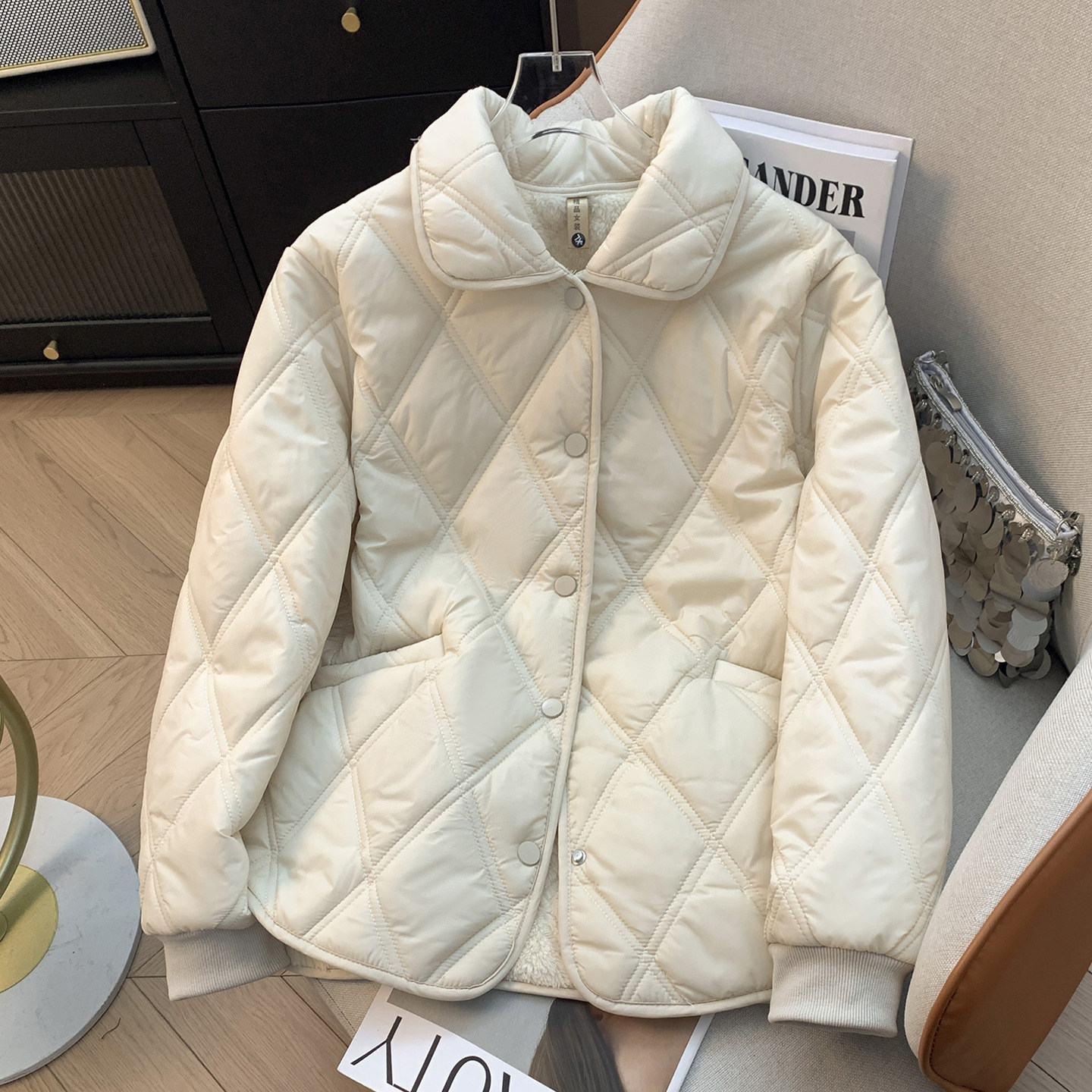 冬季新款翻领加绒棉衣女羊羔毛内里保暖棉服菱格宽松时尚棉袄外套,女装/女士精品,棉衣/棉服,淘宝优惠券,粉丝福利购,淘宝优惠卷