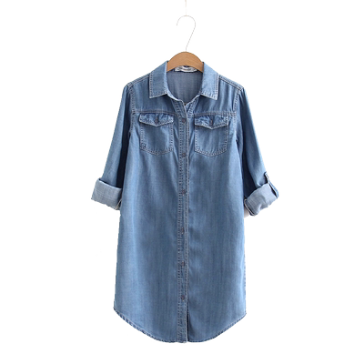 长袖薄牛仔衬衫女淘季中长款上衣