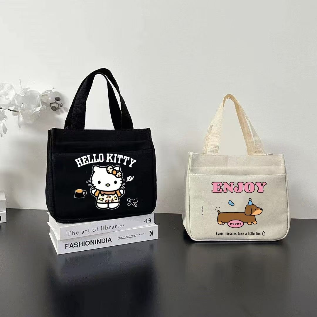 手提便当包上班族日系简约手拎帆布袋午餐饭盒带饭外出便携妈妈包