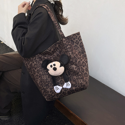 秋冬麂皮豹纹帆布包包女2025新款大容量韩系慵懒风通勤单肩手提袋