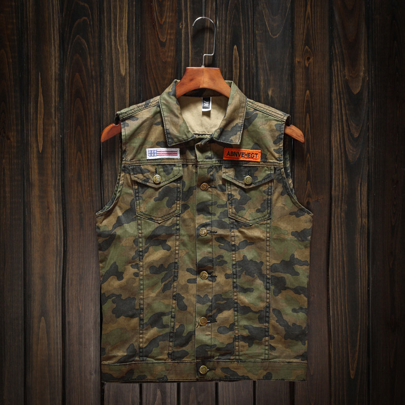 潮牌男士军事迷彩休闲马甲韩版青年原创马夹个性日系潮流坎肩背心