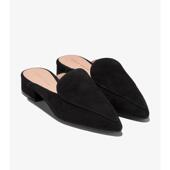 Haan女士穆勒鞋 代购 Cole 舒适轻便软底透气黑色绒面尖头后跟露脚