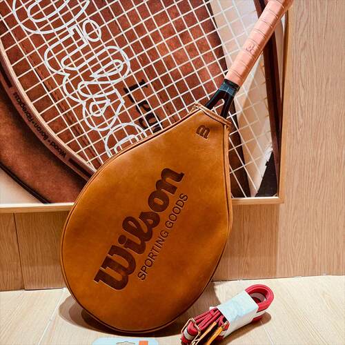 代购Wilson Leather Racket Cover威尔胜复古棕纯皮网球包球拍包