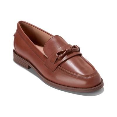 代购Cole Haan女士乐福鞋舒适透气轻便防滑深棕色皮质蝴蝶结装饰