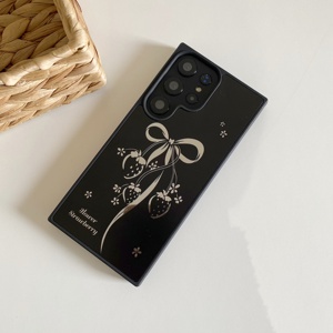 蝴蝶结草莓适用于三星s24ultra/S25全包镜面硬壳s23+/S22+文艺小众手机壳可爱三星s21+/s24+/s23ultra防摔壳