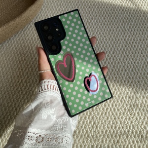 粉绿爱心适用于三星s24ultra/S25小众镜面s23+/S22+文艺小众手机壳全包硬壳三星s21+/s24+/s23ultra防摔壳