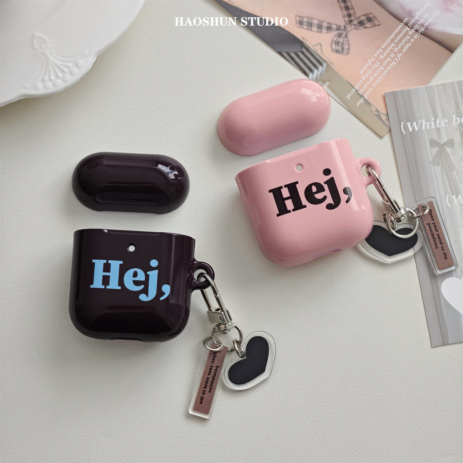 黑蓝粉英文适用于Airpodspro保护套AirPods4光面菲林耳机套aipods2/AirPodspro2苹果airpods3创意小众耳机壳