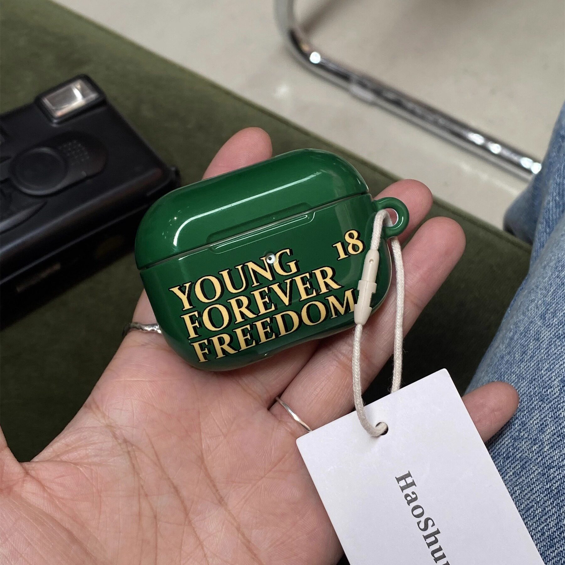 绿底黄英文适用于Airpods保护套airpods2耳机套aipods二代无线蓝牙AirPodspro2代新AirPods4代ins菲林耳机壳