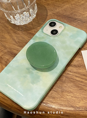 青绿色晕染适用于iphone13pro/17PM苹果12手机壳11PRO菲林硬壳15/16新款艺术14proMAX女款情侣半包磨砂保护套