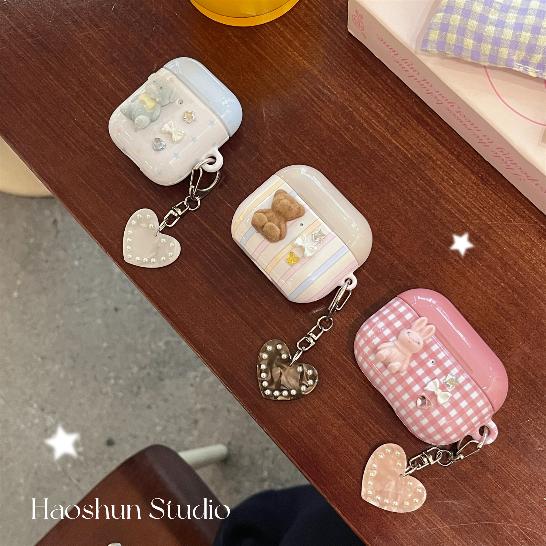 浅色条纹星星适用于Airpodspro保护套AirPods4耳机套aipods2/AirPodspro苹果airpods3小众菲林光面可爱耳机壳