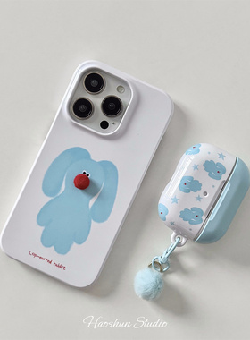蓝色小兔适用于iphone16PROMAX手机壳苹果17promax苹果15/14pro光面菲林硬手机壳12/11/13pro小众创意Air防摔