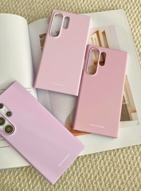 简约粉紫适用于三星S24Ultra磨砂菲林硬壳S23/S21Ultra简约小众ins防摔S22手机壳S21/s23ultra/s24创意保护套