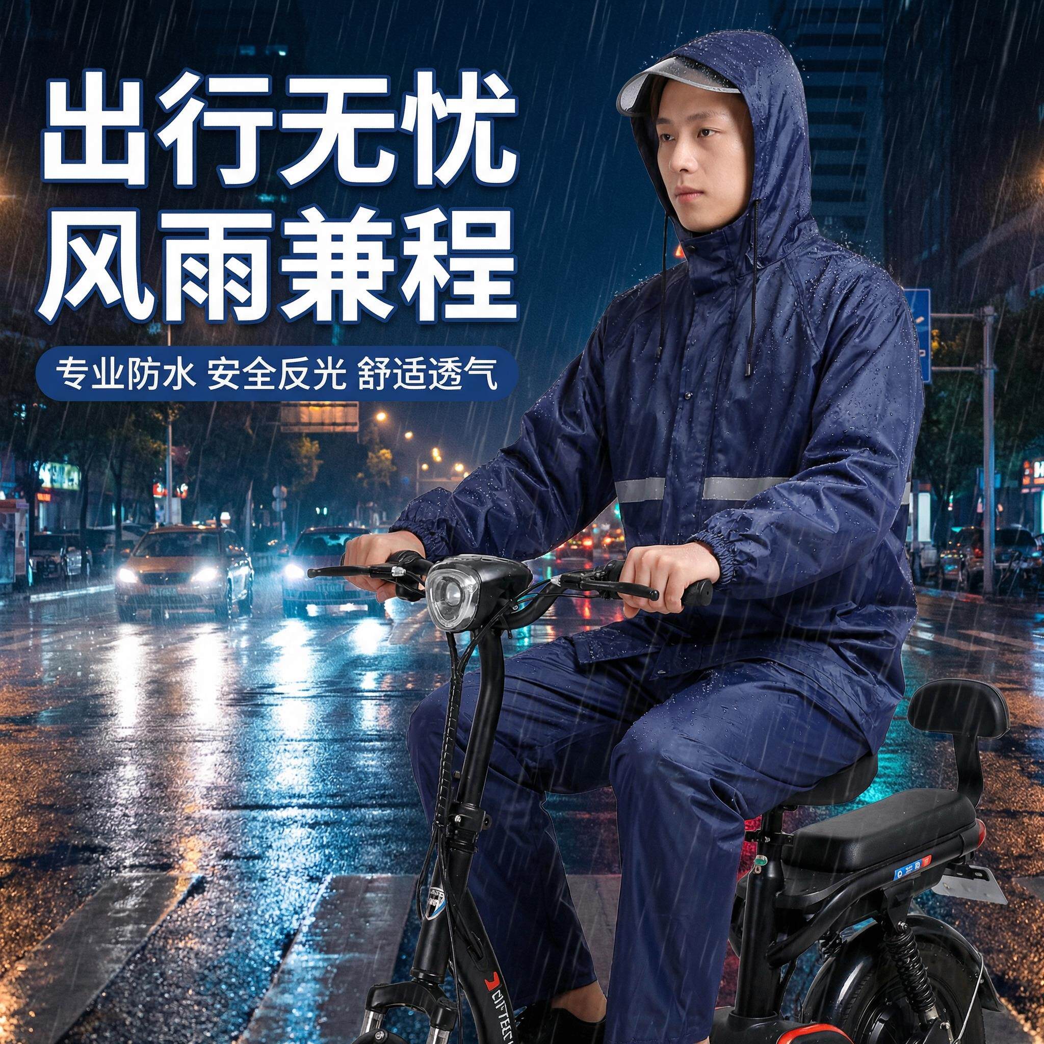 人车分离式雨衣外送骑手专用可携式防汛新型牛津布全身反光雨裤套