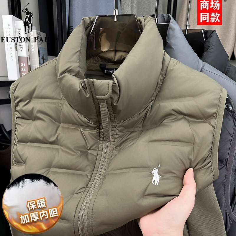 保罗立领羽绒马甲男士轻薄保暖背心无袖羽绒服外套黑色内搭马夹衫