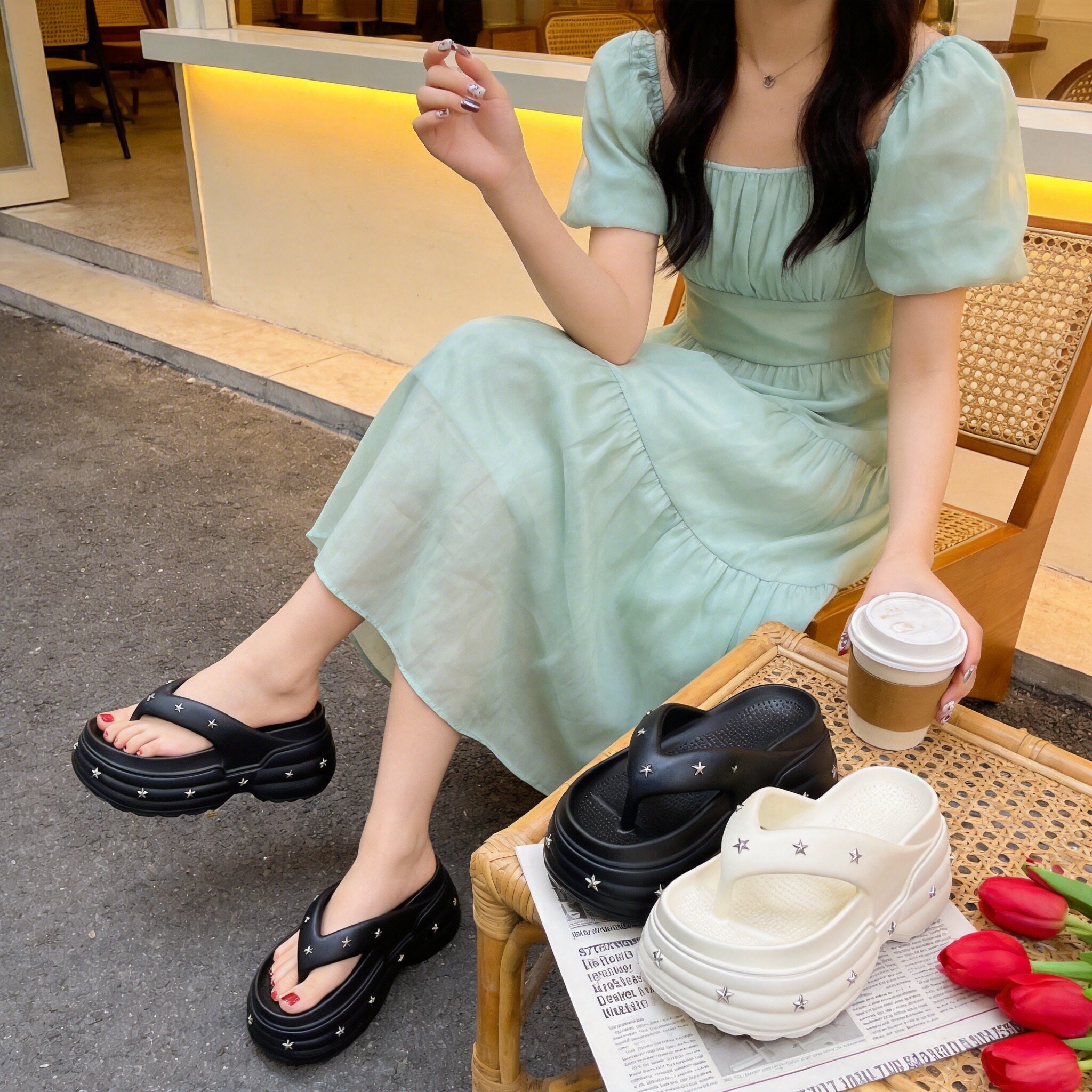 夏季厚底增高防滑女沙滩人字拖