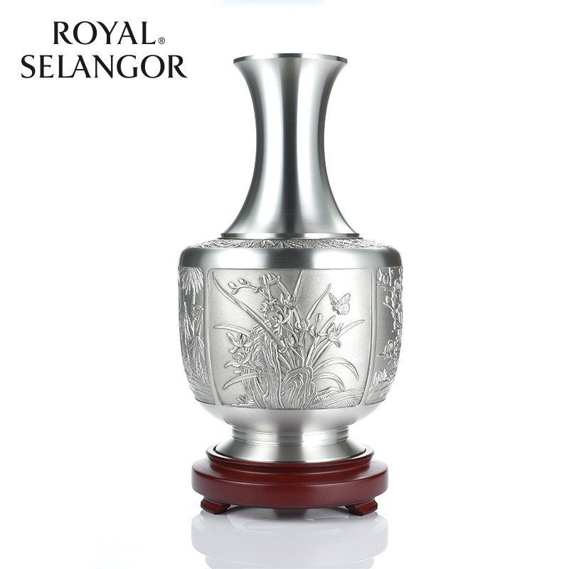 皇家雪兰莪royal selangor 客厅摆件东方主题竹子花瓶手工锡制品