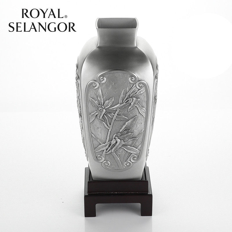皇家雪兰莪royal selangor四君子花瓶马来西亚手工锡制品桌面摆件