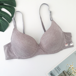 新款浅灰色光面纯棉内衬纯色百搭青春性感聚拢透气薄款带钢圈文胸